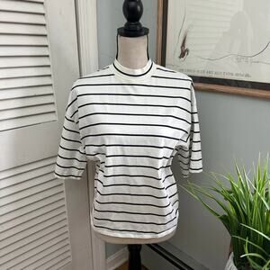 COS Top XS White Navy Striped Oversized Tee Minimalist Nautical Preppy Capsule